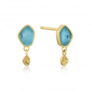 Silver Shiny Gold Plated Turquoise Drop Stud Earrings E014-01G