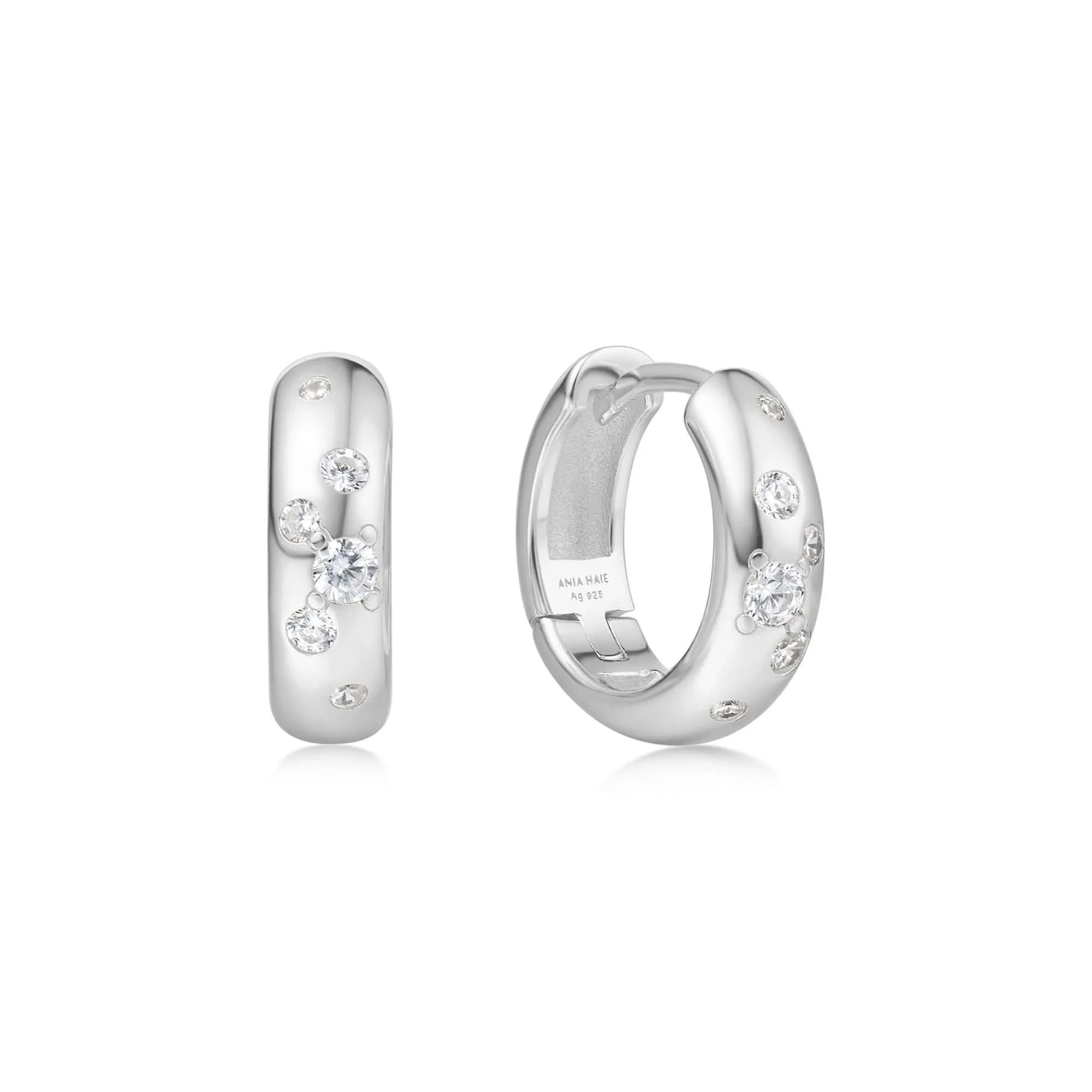 Silver Small Chubby Sparkling Huggie Hoop Earrings E065-04H