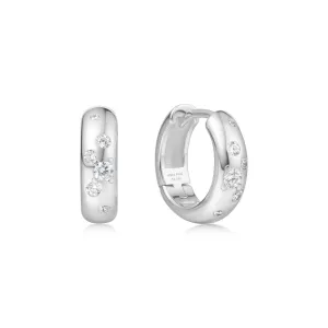 Silver Small Chubby Sparkling Huggie Hoop Earrings E065-04H