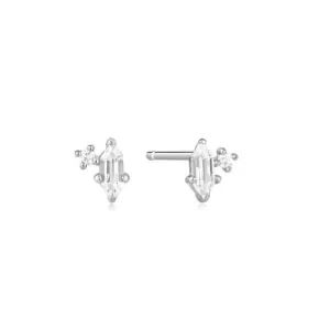 Silver Sparkle Emblem Stud Earrings E041-02H-W