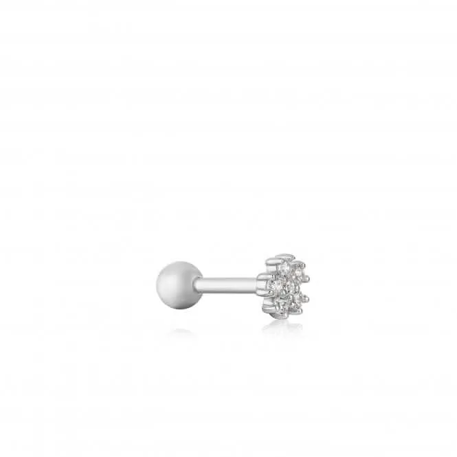 Silver Sparkle Flower Barbell Single Earring E035-10H