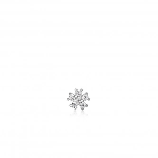 Silver Sparkle Flower Barbell Single Earring E035-10H