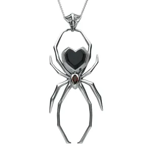 Silver Whitby Jet and Garnet 100mm Spider Web Bail Necklace