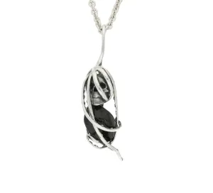 Silver Whitby Jet Unique Caged Skull Necklace