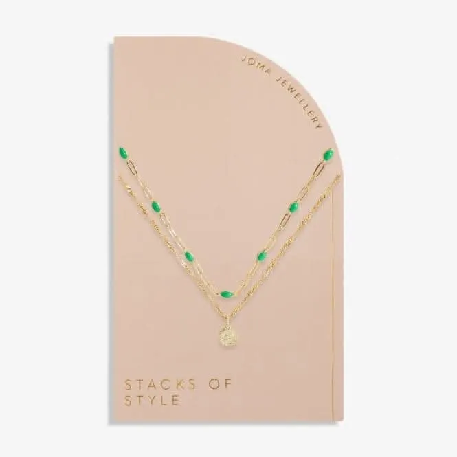 Stacks Of Style Green Enamel Gold 45cm Necklace 7099