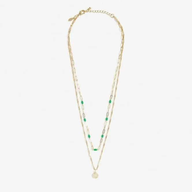 Stacks Of Style Green Enamel Gold 45cm Necklace 7099