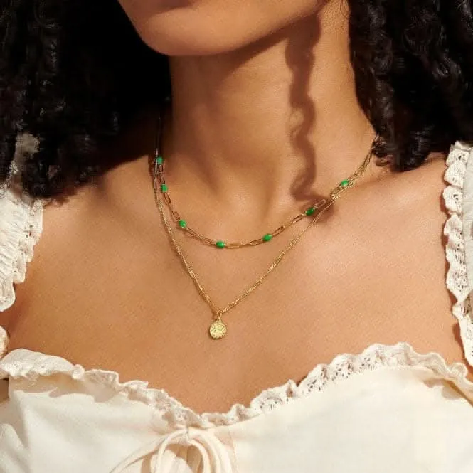Stacks Of Style Green Enamel Gold 45cm Necklace 7099