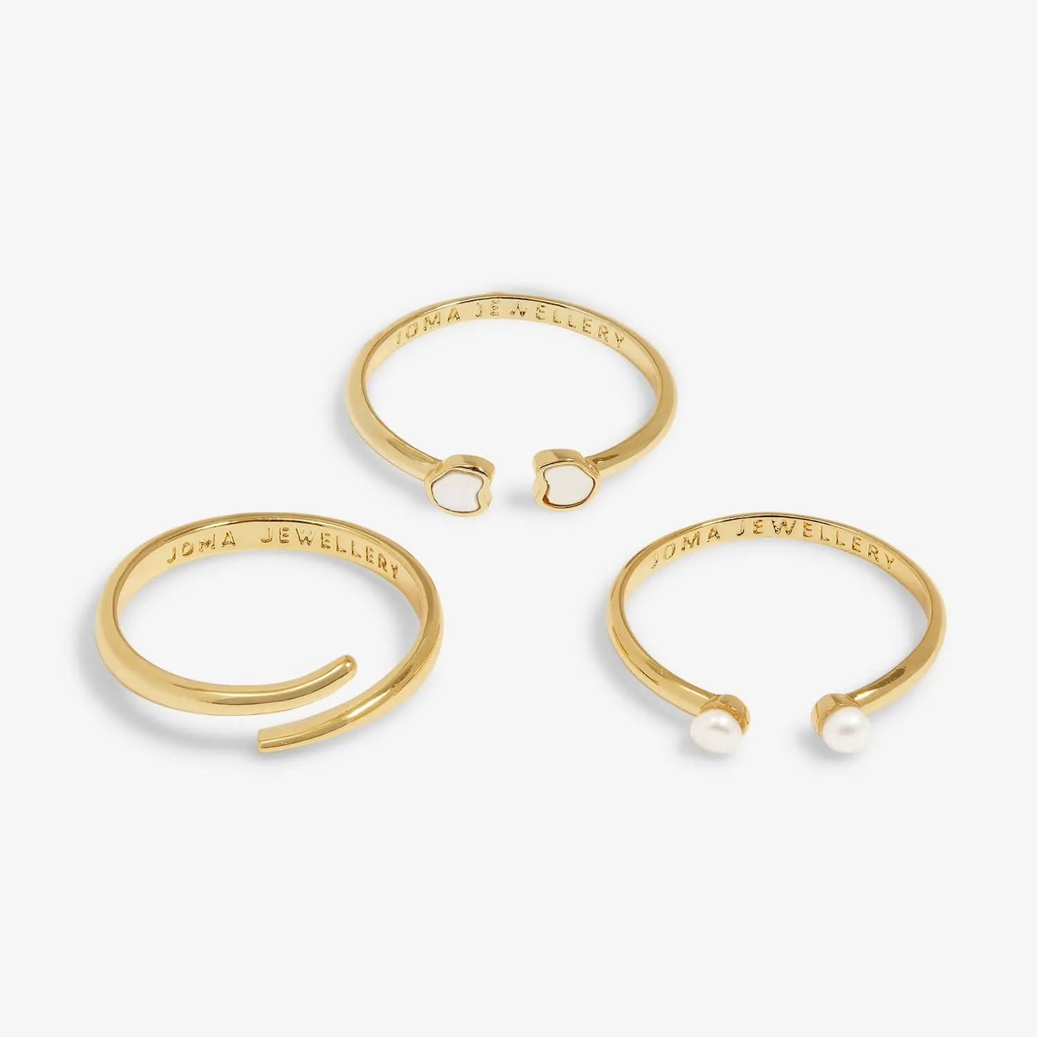 Stacks Of Style Set Of 3 Rings White Pearl Gold Plated 7823