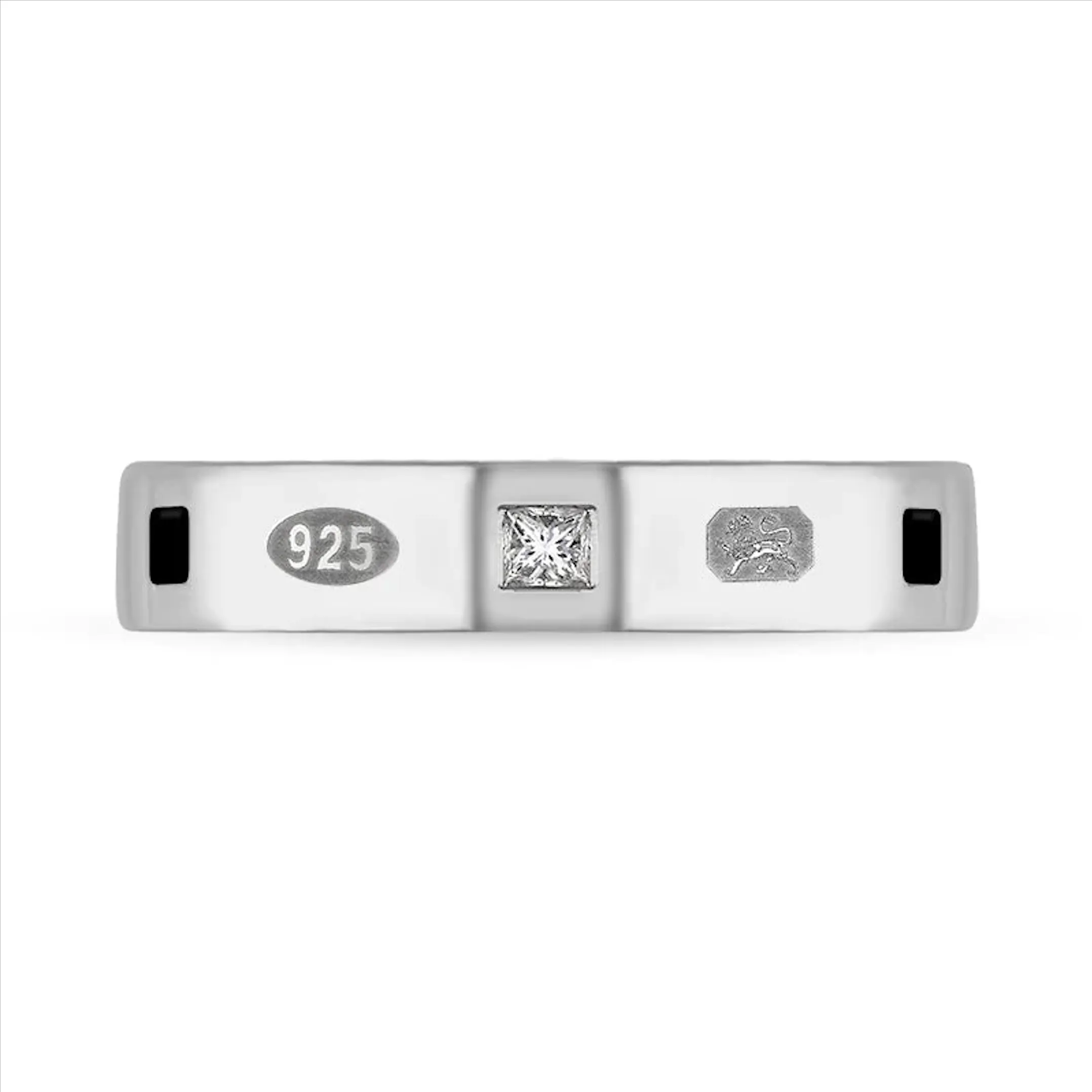 Sterling Silver 0.09ct Diamond Whitby Jet King's Coronation Hallmark Princess Cut 4mm Ring D