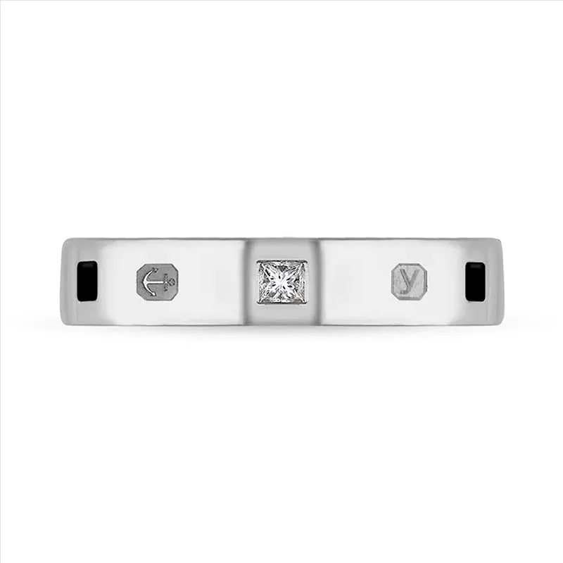 Sterling Silver 0.09ct Diamond Whitby Jet King's Coronation Hallmark Princess Cut 4mm Ring D