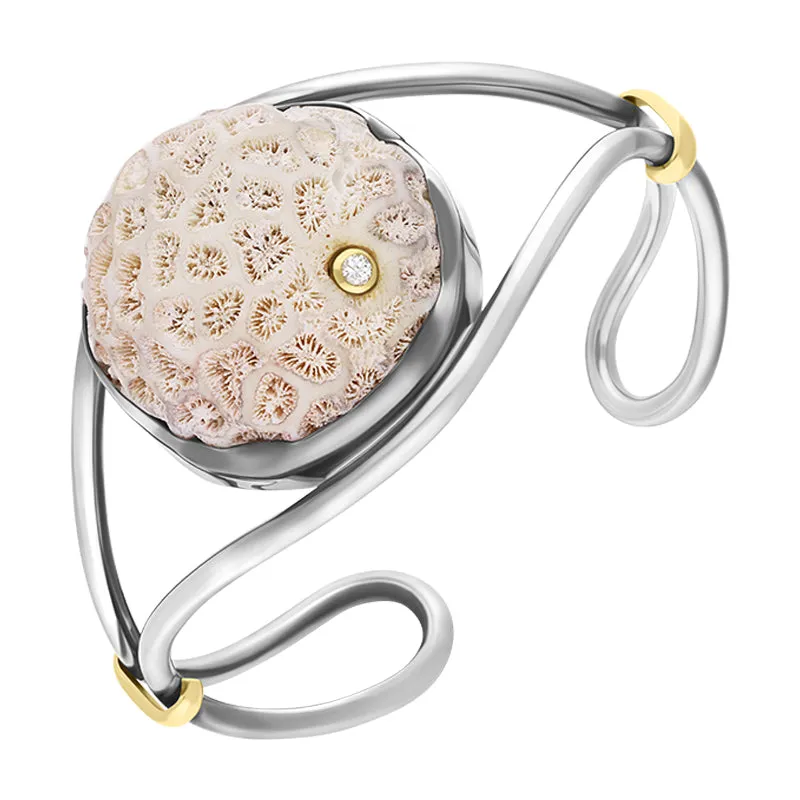 Sterling Silver 18ct Yellow Gold Diamond Coquina Unique Style Bangle D