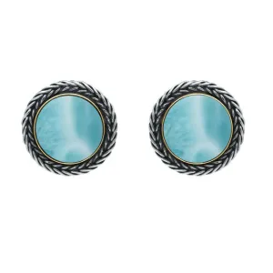 Sterling Silver 18ct Yellow Gold Larimar Foxtail Round Stud Earrings D