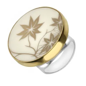 Sterling Silver 18ct Yellow Gold Royal Crown Derby Floral Round Ring D