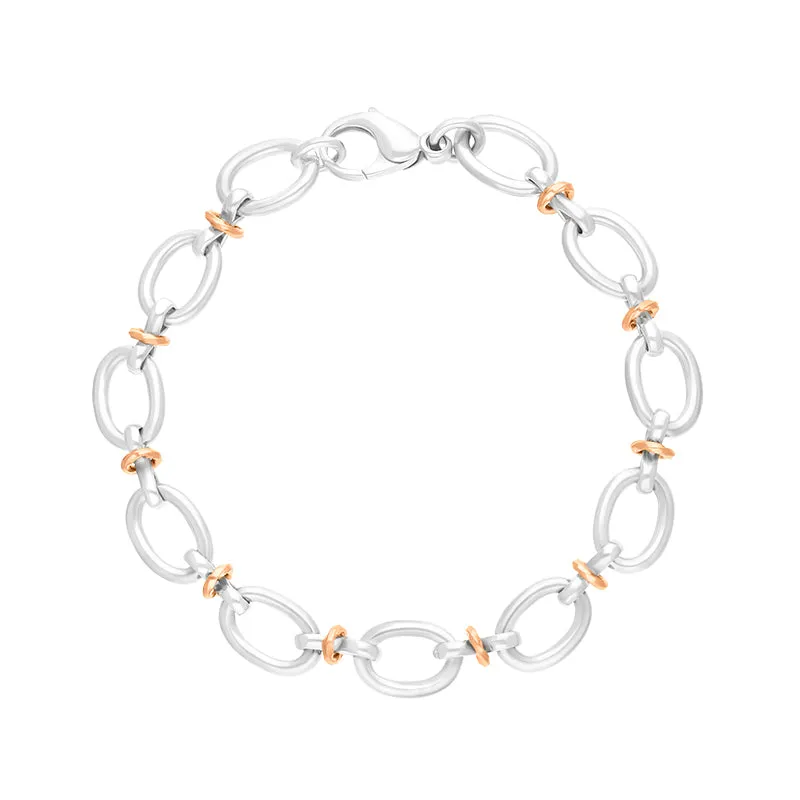 Sterling Silver 9ct Rose Gold Oval Link Handmade Bracelet