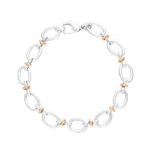 Sterling Silver 9ct Rose Gold Oval Link Handmade Bracelet