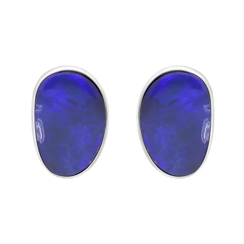 Sterling Silver Abstract Oval Opal Doublet Stud Earrings D