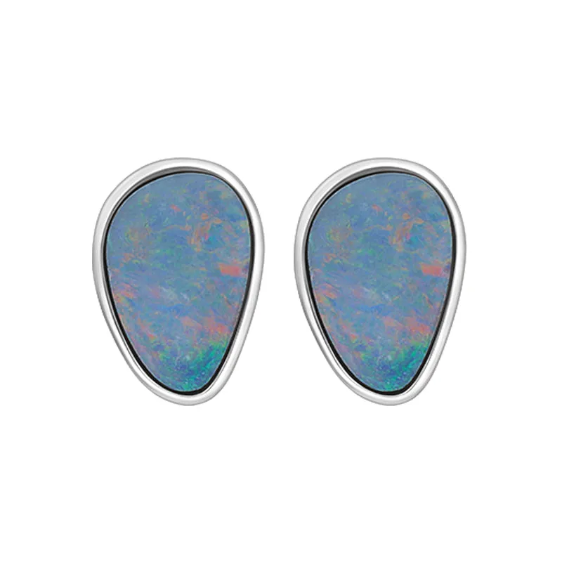 Sterling Silver Abstract Oval Opal Doublet Stud Earrings D