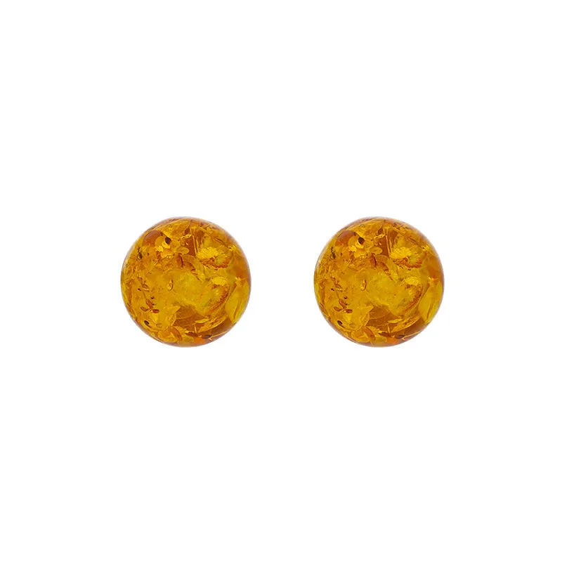 Sterling Silver Amber 10mm Ball Stud Earrings D