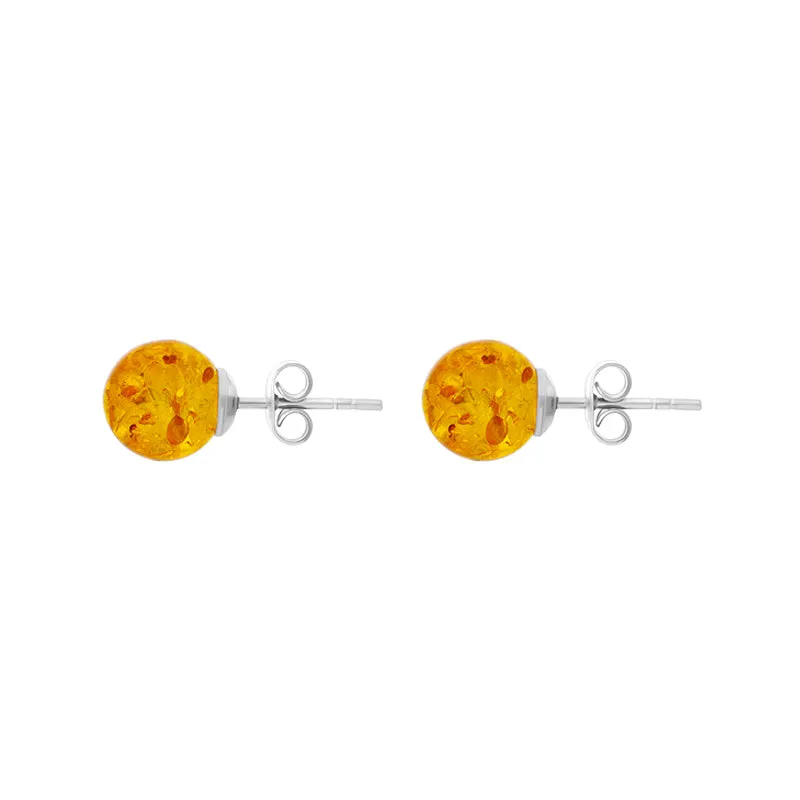 Sterling Silver Amber 10mm Ball Stud Earrings D
