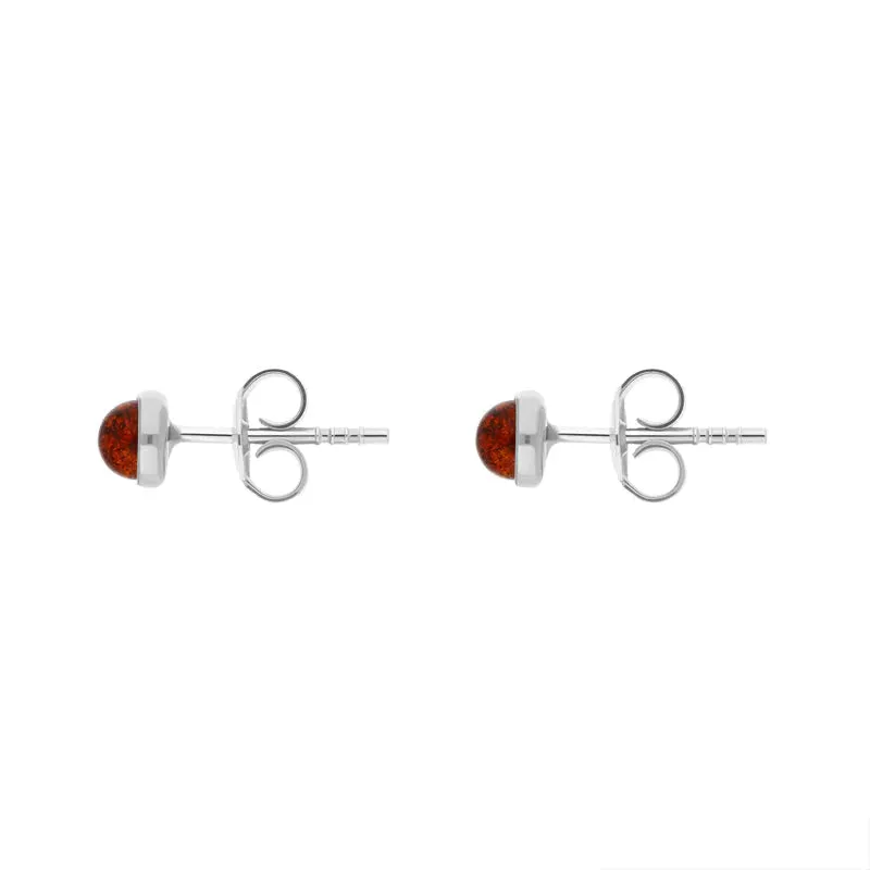 Sterling Silver Amber 4mm Round Stud Earrings