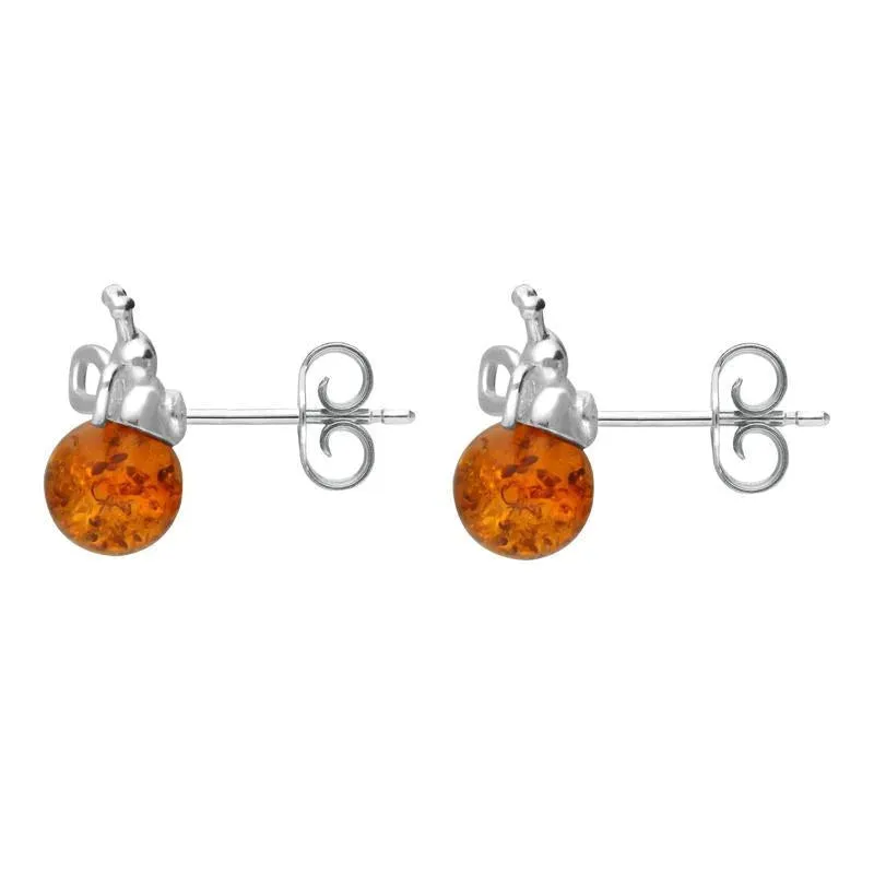 Sterling Silver Amber 6mm Ball Bee Stud Earrings