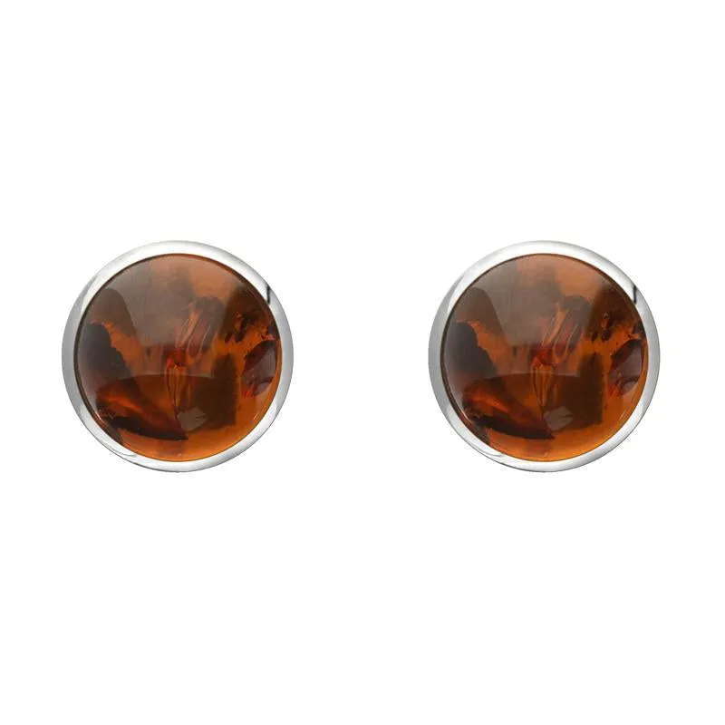 Sterling Silver Amber 6mm Classic Medium Round Stud Earrings
