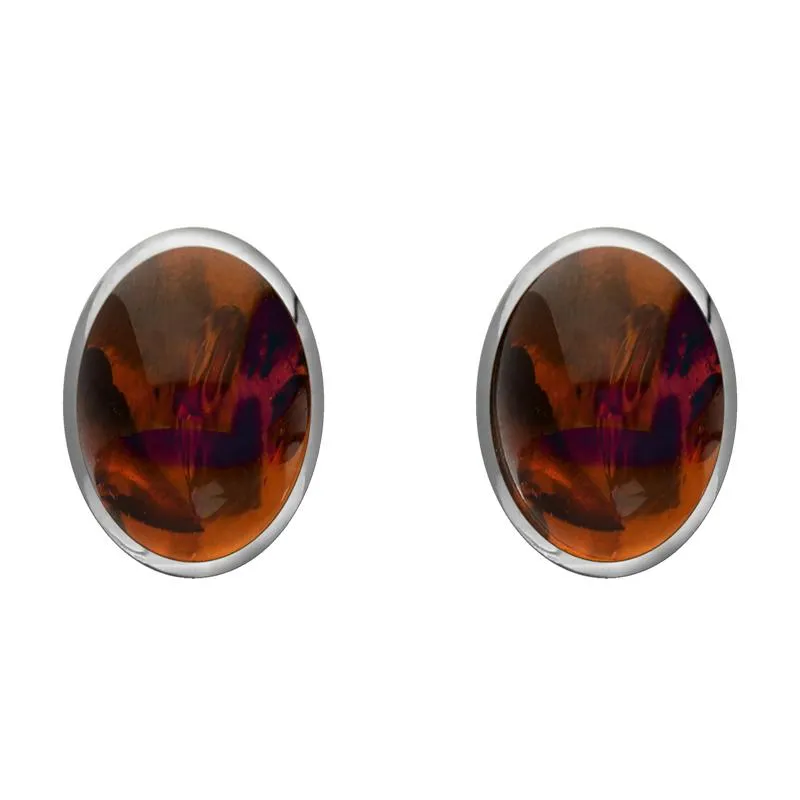 Sterling Silver Amber 8 x 10mm Classic Large Oval Stud Earrings