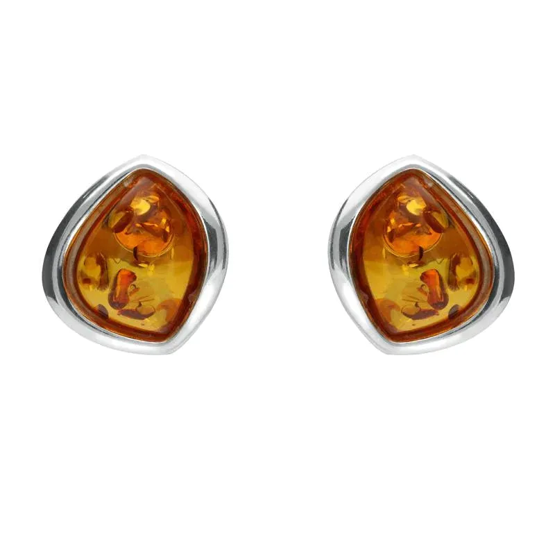 Sterling Silver Amber Abstract Marquise Stud Earrings