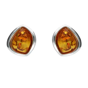 Sterling Silver Amber Abstract Marquise Stud Earrings