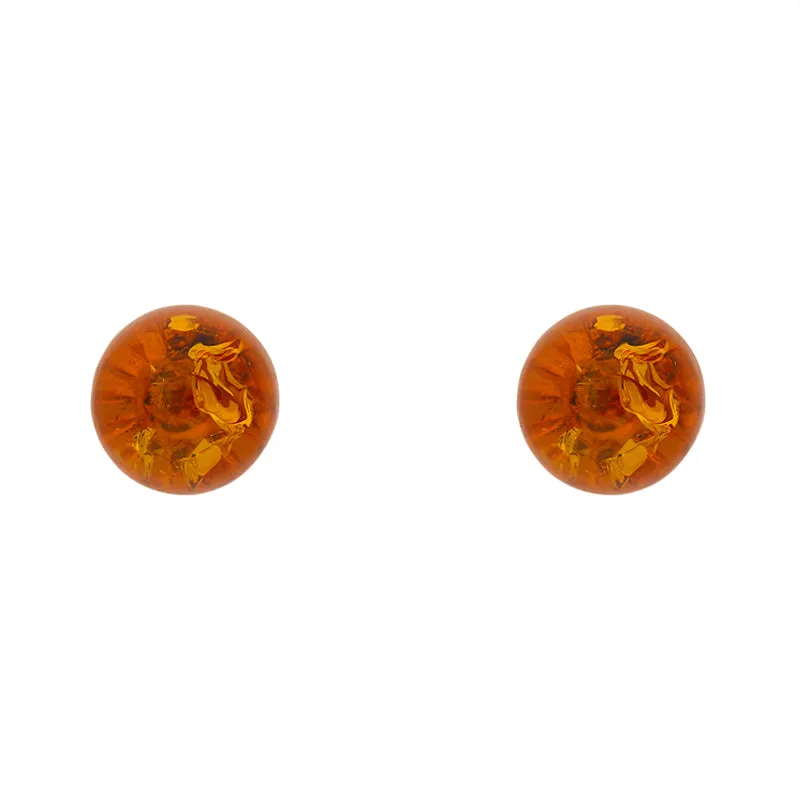 Sterling Silver Amber Domed Stud Earrings