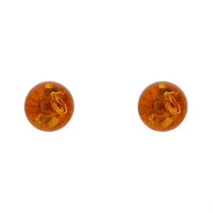 Sterling Silver Amber Domed Stud Earrings