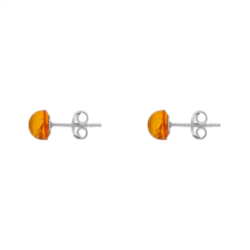 Sterling Silver Amber Domed Stud Earrings
