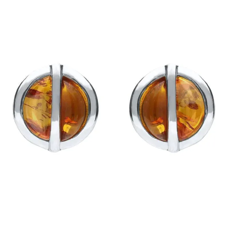 Sterling Silver Amber Double Stone Stud Earrings