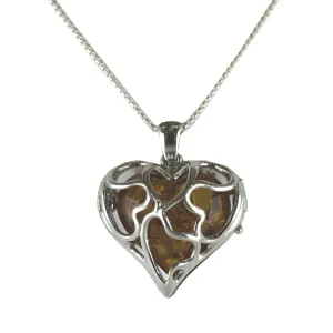 Sterling Silver Amber Encased Heart Necklace