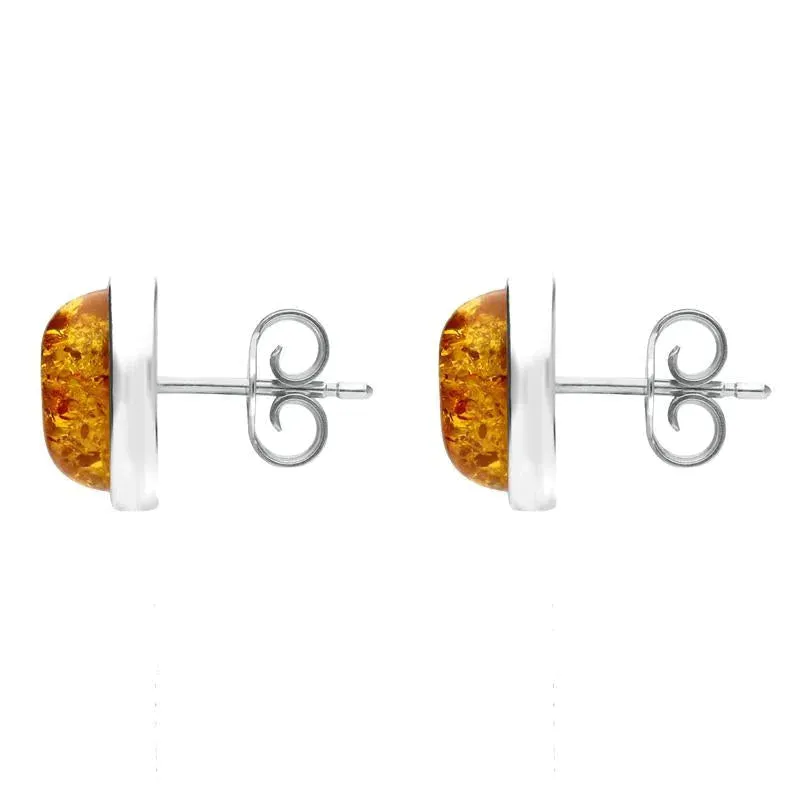 Sterling Silver Amber Framed Oval Stud Earrings