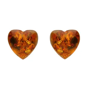 Sterling Silver Amber Heart Stud Earrings