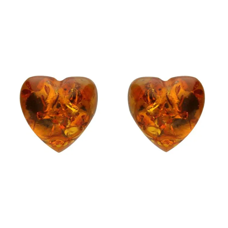 Sterling Silver Amber Heart Stud Earrings
