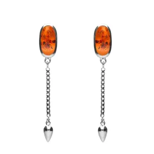 Sterling Silver Amber Lineaire Medium Drop Stud Earrings