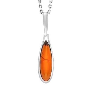 Sterling Silver Amber Long Pear Domed Necklace