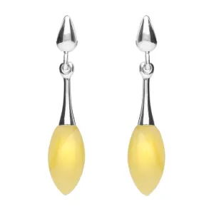 Sterling Silver Amber Long Slim Marquise Drop Stud Earrings