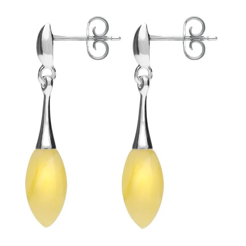 Sterling Silver Amber Long Slim Marquise Drop Stud Earrings