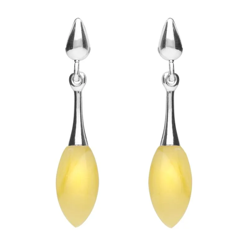 Sterling Silver Amber Long Slim Marquise Drop Stud Earrings