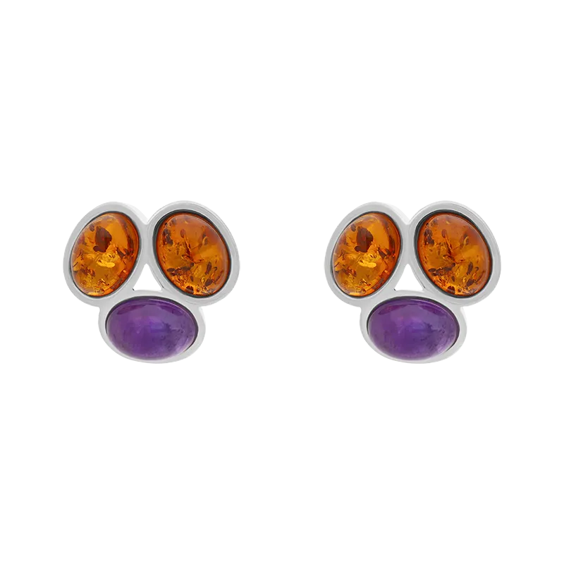 Sterling Silver Amber Moonstone Oval Stud Earrings