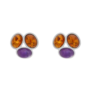 Sterling Silver Amber Moonstone Oval Stud Earrings