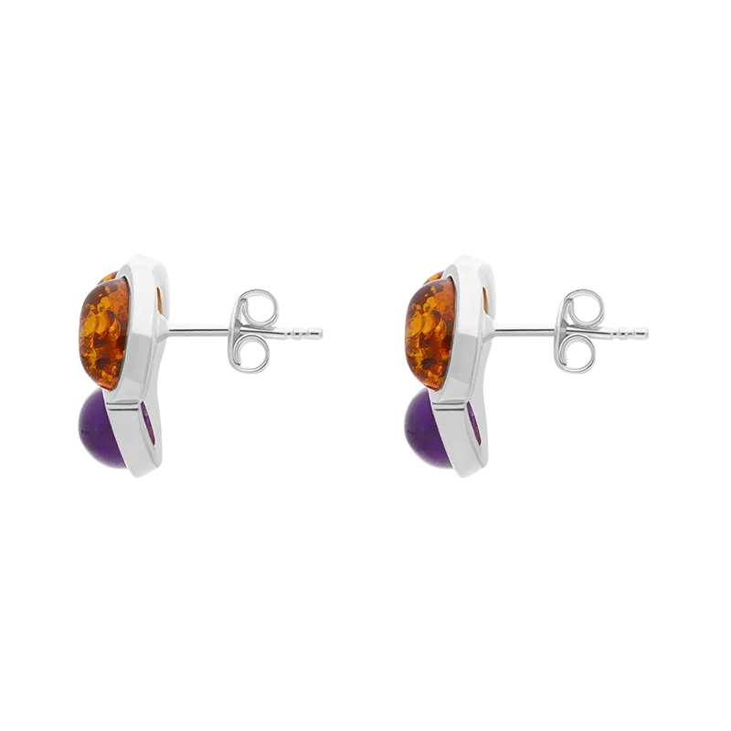 Sterling Silver Amber Moonstone Oval Stud Earrings