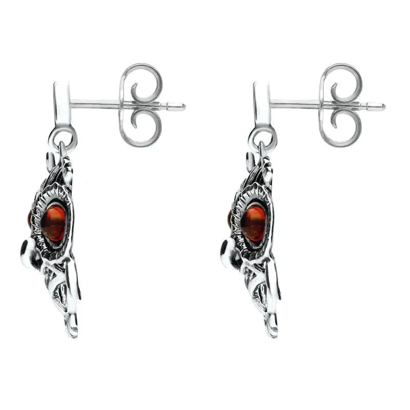 Sterling Silver Amber Orange Owl Stud Earrings