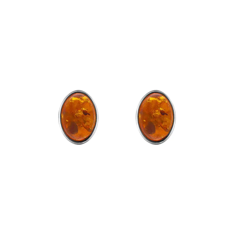 Sterling Silver Amber Oval Stud Earrings D