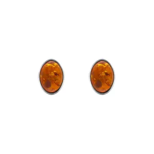 Sterling Silver Amber Oval Stud Earrings D