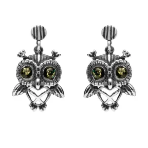 Sterling Silver Amber Owl Stud Earrings