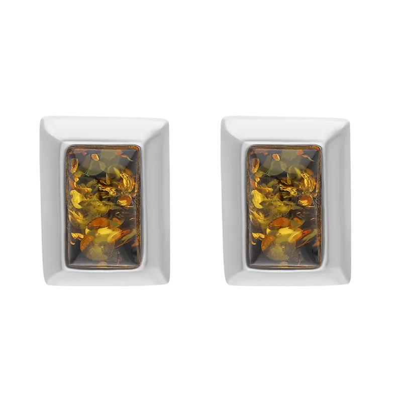 Sterling Silver Amber Rectangular Stud Earrings D